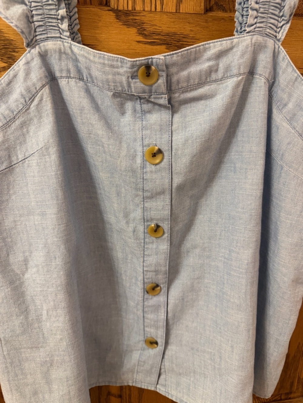 J. Crew Chambray Button-front Light Blue Tank Top With Ruffle Sleeves Small - Picture 5 of 9